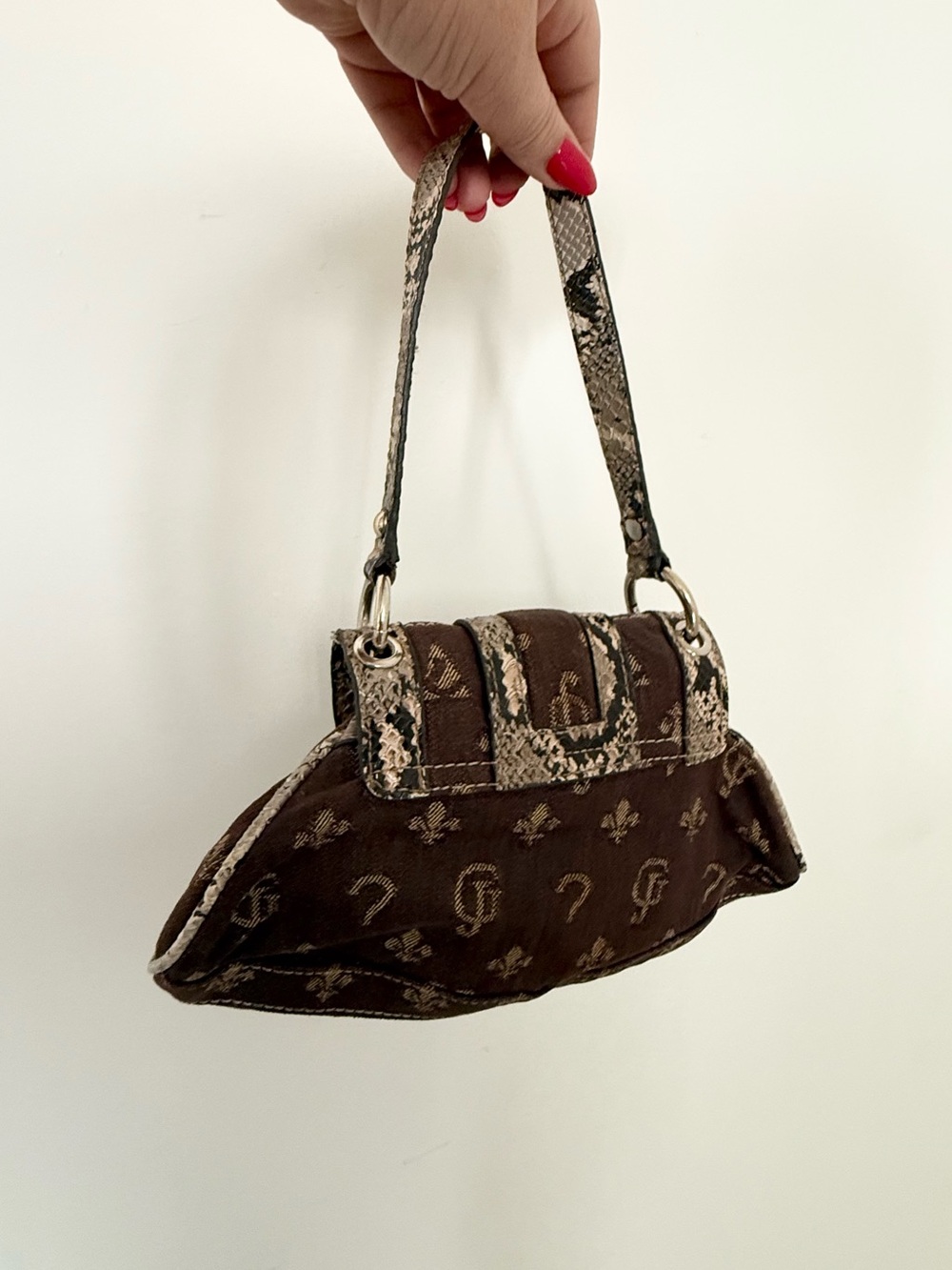 Vintage Y2K Guess Brown Monogram Python Trim Shoulder Bag | ASO Tell Me Lies - Picture 6 of 9